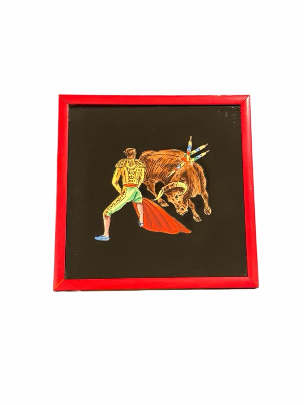 ALELUIA AVEIRO 1956 Bullfighter Ceramic Tile Wall Art set in a metal frame